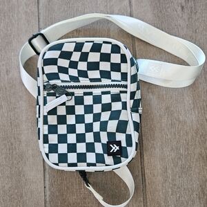 Stylish Checkered Crossbody Bag in Forest Green and White